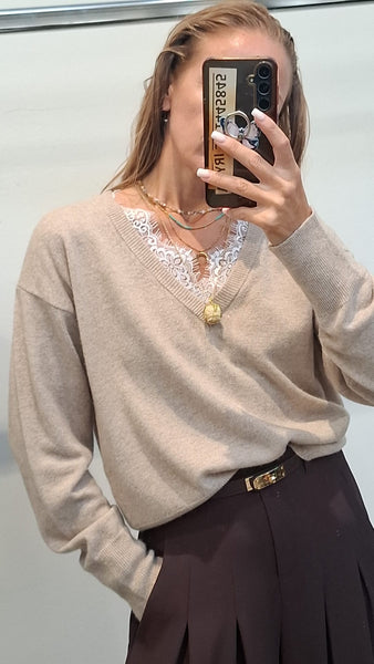 Pulóver Lace Beige