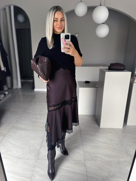 Sukňa Lace Satin Brown