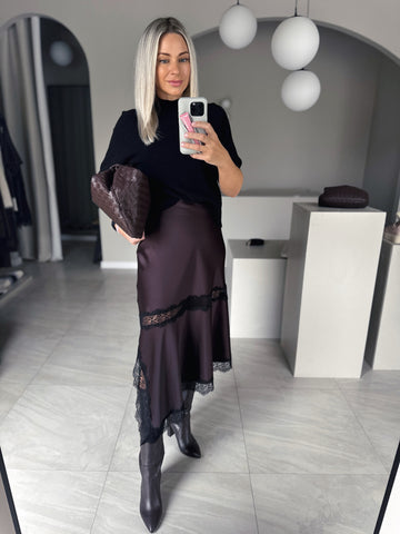 Sukňa Lace Satin Brown