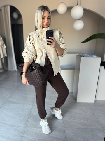 Kožená bunda Loel Beige