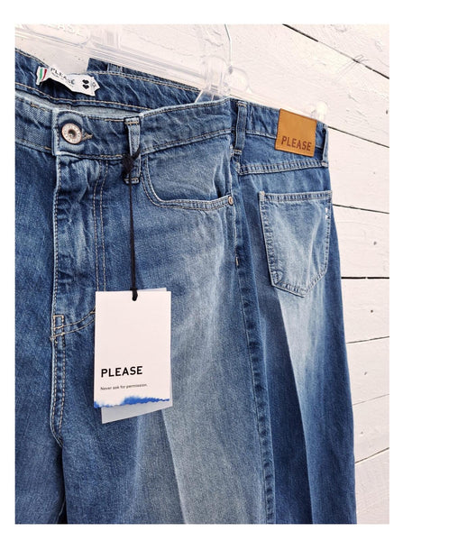 Dámske modré rifle Please Wide Leg s rozstrapkanými spodnými lemami – Miracolo Fashion