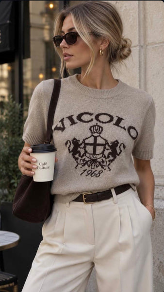 Top Heritage Beige Vicolo – béžový pletený top s krátkym rukávom