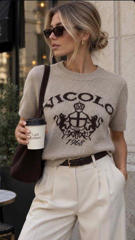 Top Heritage Beige Vicolo – béžový pletený top s krátkym rukávom